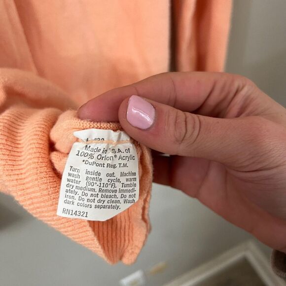 Vtg 80s Thane John Norman Mens Orange Pullover Sweater Large Classic Knit V Neck - Picture 8 of 8